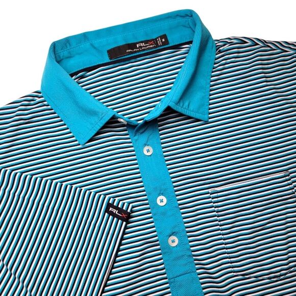 RLX Ralph Lauren Other - RLX Ralph Lauren Performance Panther Blue Striped Polo Golf Shirt M